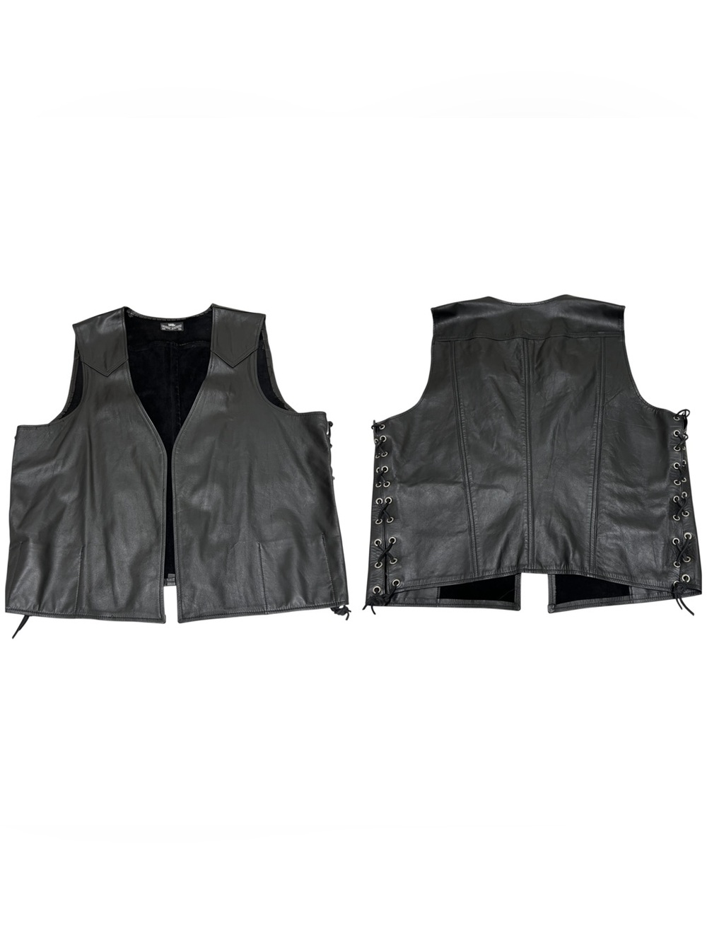 Rubio Leather New York Black Leather Vest Lace-Up Sides Open Front OS